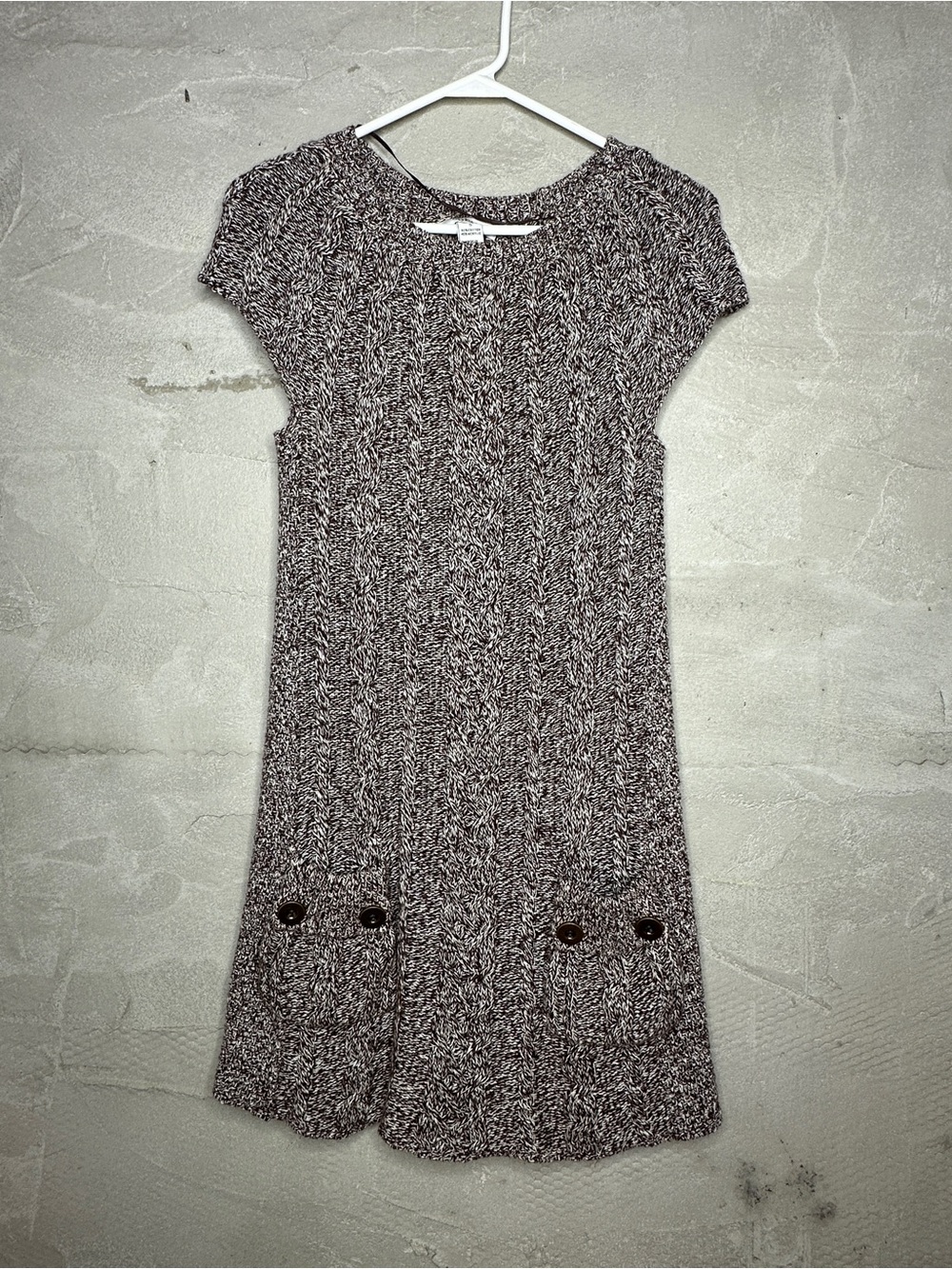 Style & Co Cable Knit Sweater Dress Brown Cream Size S